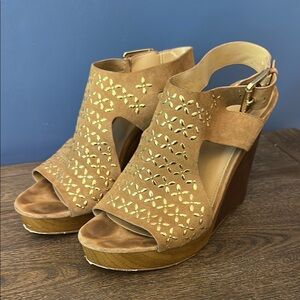 Michael Kors Tan and Gold Wedge Sandals